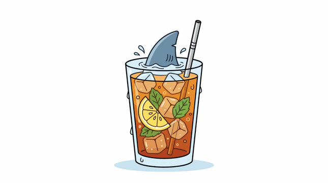 Shark Bite Cocktail: A refreshing iced tea cocktail with mint, lemon, and a playful shark fin garnish, symbolizing a shark bite of flavor.