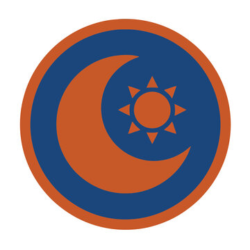 Blue and orange crescent moon and sun symbol