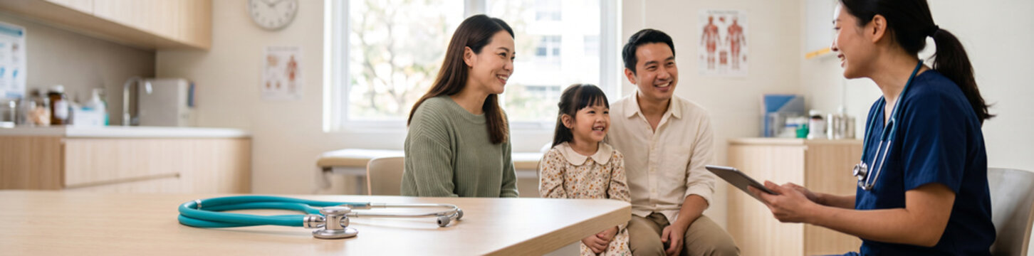 Healthcare coverage for families, stethoscope with family icon, medical expenses, insurance services, patient protection, health benefits, 3D render
