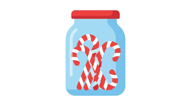 Glass jar filled with candy canes a flat vector illustration