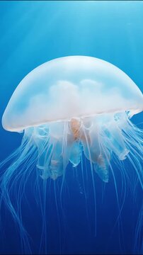 Jellyfish swimming gracefully in deep blue ocean water stock video footage clip animation
