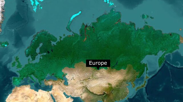 Map of europe highlighted in green on a world map with geography