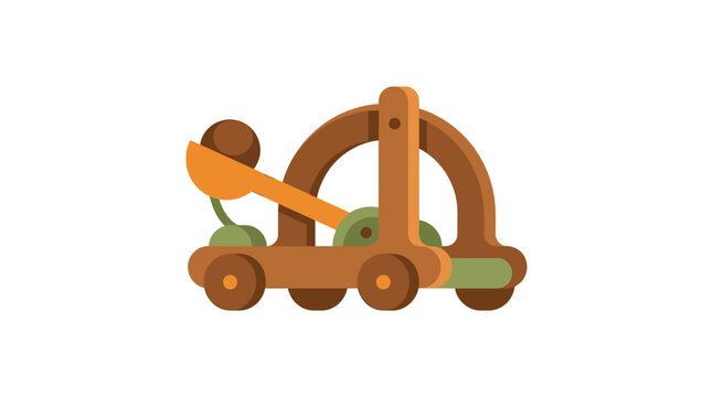 Wooden trebuchet illustration with a flat design and a white background , Vector Illustration