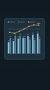 Vertical 9:16 animated trade balance chart balance in cyan and teal on a dark background. Seamless looping 4K data visualization in portrait format for reels, shorts, stories and mobile presentations,