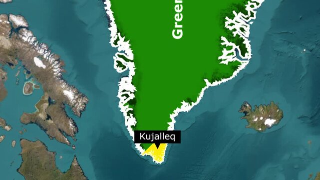 Map of kujalleq municipality on the southern coast of greenland