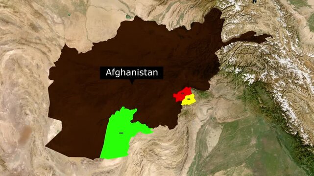 Map of afghanistan highlighting kandahar paktia and khost provinces