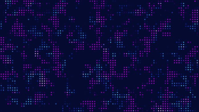 Abstract neon pixel dots animated background with blue and purple digital pattern