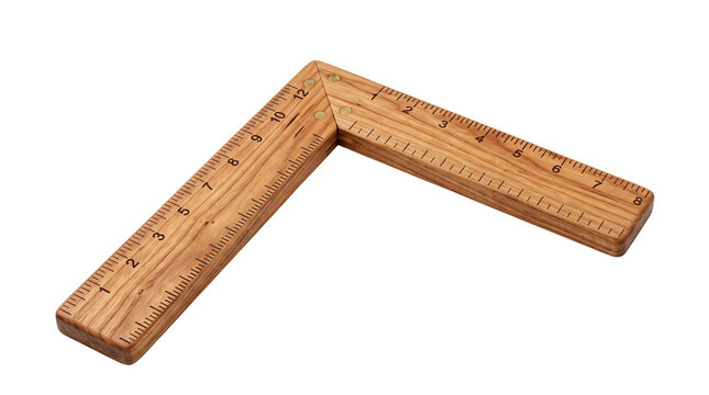 A high angle view of a vintage wooden carpenter square tool used for measuring right angles at construction sites isolated on transparent background
