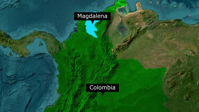 Satellite map showing the location of the magdalena department in colombia