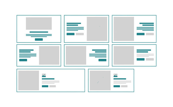 Structured wireframe layouts with teal accents for web UI design