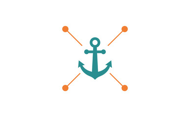 Teal nautical anchor icon with orange geometric connector lines © ＰＮＧ・アート