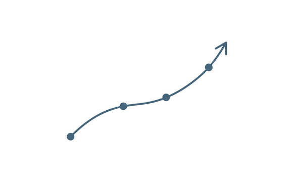 Blue hand-drawn upward trend line graph with circular data points
