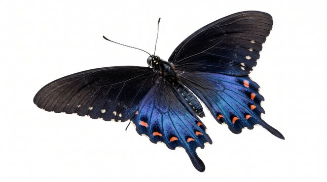 Pipevine swallowtail butterfly featuring deep blue and dark coloration isolated on a solid background.