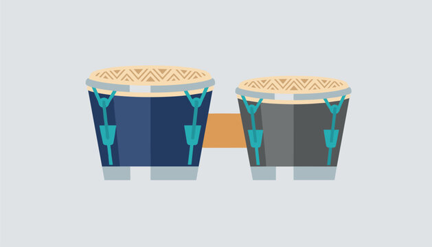Pair of traditional bongo drums in blue and grey colors with decorative patterns, isolated on a light background.
