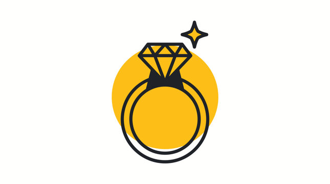 Engagement ring with diamond icon on yellow background