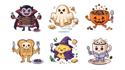 Fototapeta premium Halloween Breakfast Food Character Sheet Isolated Transparent Background