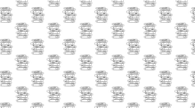 Seamless book stacks pattern outline vector illustration. Hand drawn study library wallpaper isolated on white.