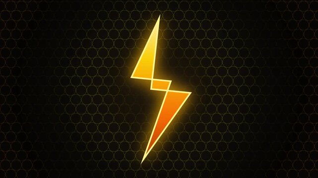A glowing yellow lightning bolt symbol centered on a dark high contrast hexagonal grid background for futuristic power and energy concepts.