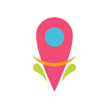 Stylized map pin icon with decorative elements