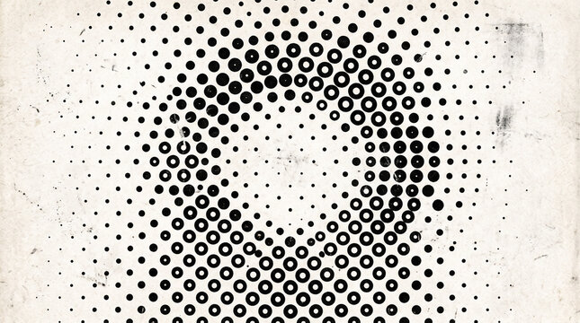 Black and white abstract halftone pattern texture with circular elements creates dynamic visual contrast design isolated on textured aged paper background for artistic graphic design projects now
