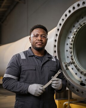 Wind turbine lightning protection inspection - a technician holding a blade bonding strap