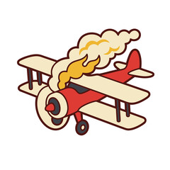 Red biplane with smoke and flames © leon