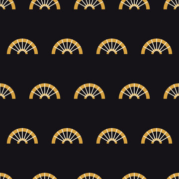 Art deco fan lattice gold black 1920s new year seamless pattern