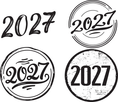  2027 round rubber stamp seals vector set
