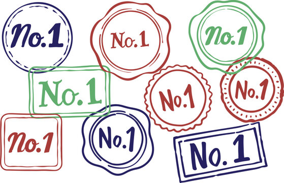 vector set of doodled inky stamp seals with text No 1