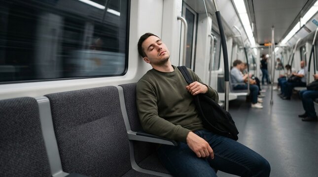 Man falling asleep on subway seat