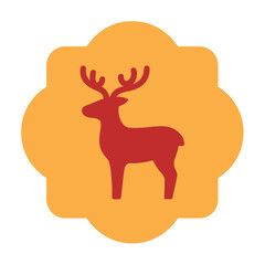 Red reindeer silhouette on orange stylized shape © lindu