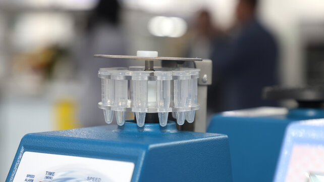 Laboratory microcentrifuge machine with plastic microtubes