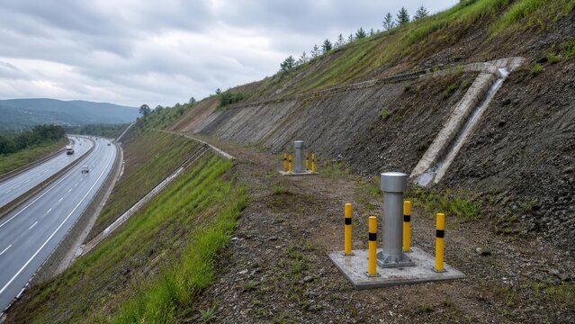 Geotechnical slope inclinometer monitoring - protected monuments on a highway cutting