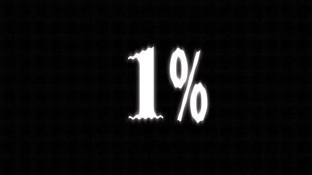 Glowing one percent number on dark background