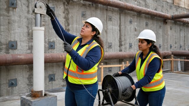 Geotechnical slope inclinometer monitoring - women conducting a baseline survey at an excavation