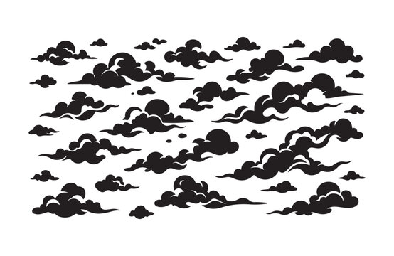 Oriental wind clouds set in traditional asian art style for vintage design compositions.