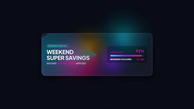 Clean frosted glass motion graphic stock badge featuring vibrant fluid gradient blobs, modern e-commerce typography, and a smooth stock reduction counter, optimized for contemporary retail microstock.