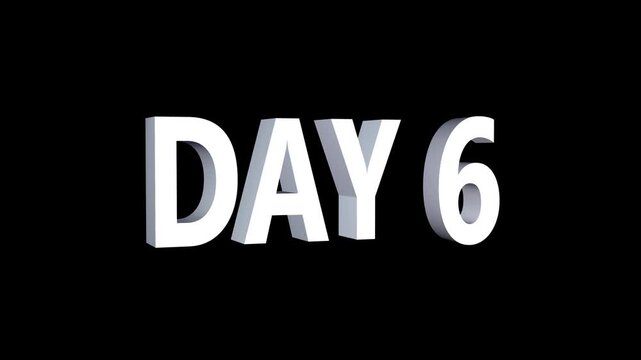 Day 6 text neon animation on black background. neon day 6. 10 Day To Go glowing neon Animation.