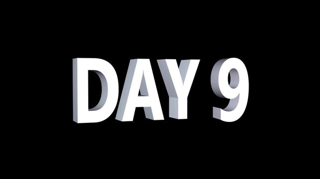 Day 9 text neon animation on black background. neon day 9. 10 Day To Go glowing neon Animation.