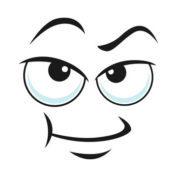 Skeptical cartoon face expression with arched eyebrow and smirk isolated on white background as PNG