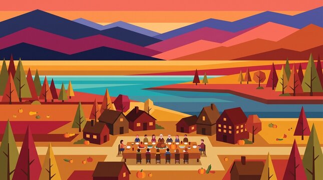 Colorful illustration landscape mountains digital photo graphic