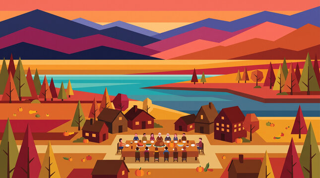 Colorful illustration landscape lake digital photo graphic