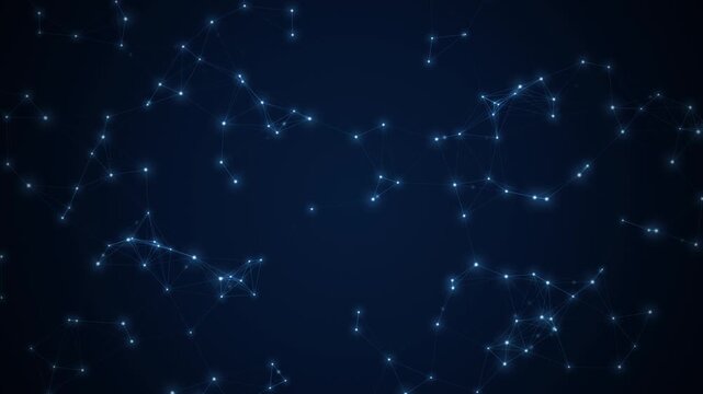 Plexus network of connected dots and lines drifting slowly like a blue data constellation