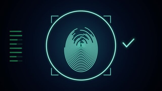 Fingerprint scanner verifying biometric identity and turning green with a check mark