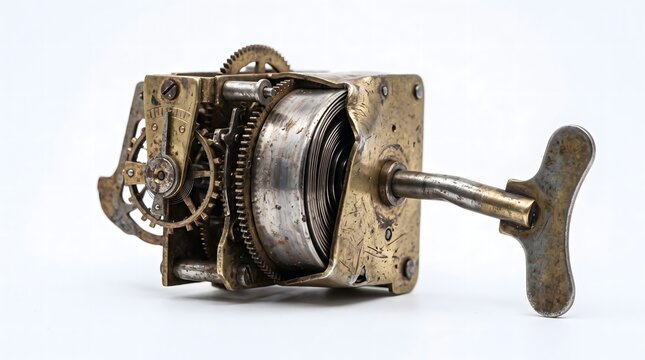 Overwound Antique Wind-Up Toy Mechanism Symbolizing Anxiety, Tension, Pressure