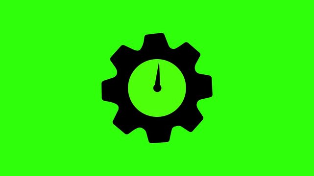 Settings Gear Icon with Clock Animation on Green Screen, Time Management and System Configuration Motion Graphic