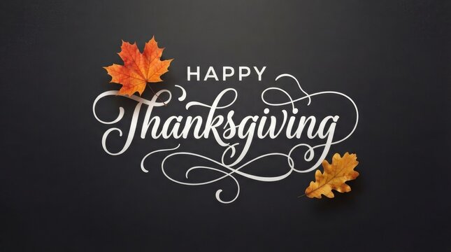 A beautiful thanksgiving greeting with elegant calligraphy and vibrant autumn foliage wishing everyone joy
