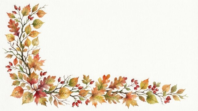 A watercolor corner border of autumn leaves perfect for thanksgiving and fall season designs