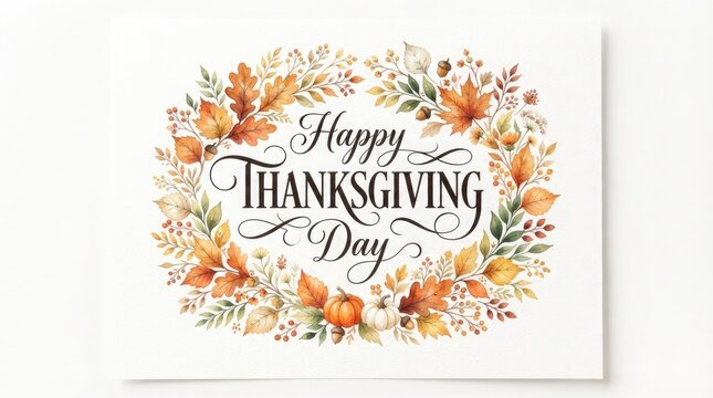 A beautiful watercolor illustration wishes everyone a happy thanksgiving day filled with gratitude and joy