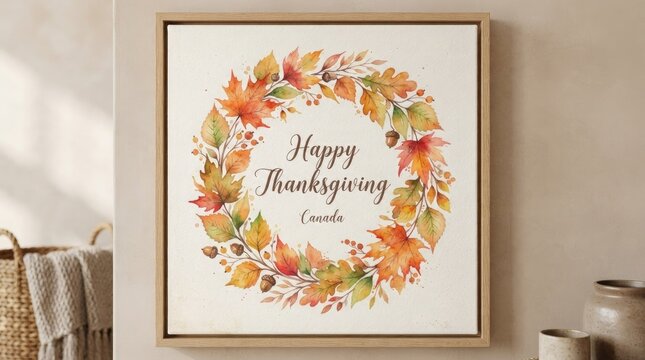 A beautiful thanksgiving watercolor wreath print adds warmth and autumnal charm to any home decor this season
